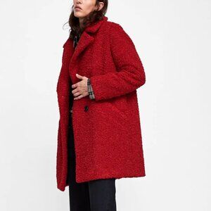ZARA Red Teddy Coat Size XS Oversized